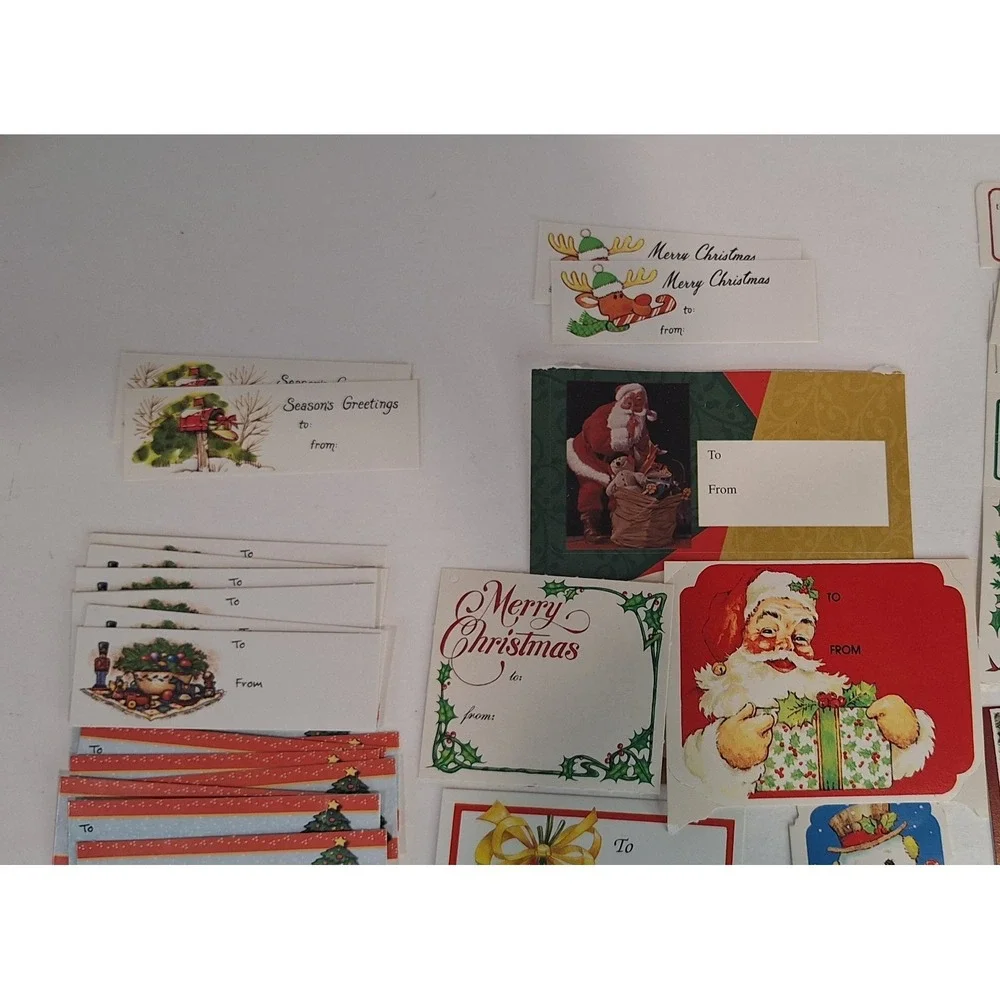 Lot Of 105 Vtg Christmas Gift Tags Santa Holly Don't Touch
